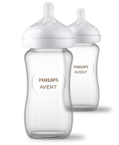 Biberones de vidrio natural Philips Avent con tetinas de respuesta natural (flujo medio, flujo 3), 8 onzas, paquete de 2, SCY913/02