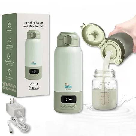 Calentador de leche portátil para viajes, 17 onzas, carga rápida de 45 W, batería de larga duración, acero inoxidable 316, pantalla LED, calentamiento rápido