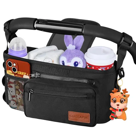 Guiseapue Organizador universal para cochecito con portavasos: Baby Essentials, accesorios para cochecito con bolsa de teléfono desmontable, correas antideslizantes, se adapta a Uppababy, reg