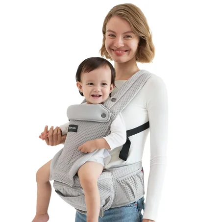 Momcozy Portabebés con asiento de cadera, transporte orientado hacia adelante 2 en 1 para bebés activos, transportador desmontable manos libres de hasta 44 libras, transportador transpirable 