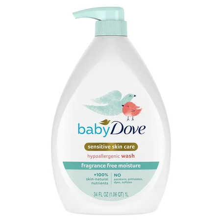Baby Dove - Jabón de baño para piel sensible sin fragancia para bebés, hidratante y libre de fragancias para el tiempo del baño del bebé, sin fragancias e hipoalergénico, elimina las bacteria