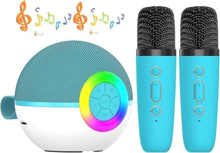 الة كاريوكي صغيرة للاطفال والكبار من زوني، مكبر صوت بلوتوث محمول مع 2 ميكروفون لاسلكي، مشغل موسيقى MP3، العاب هدايا للبنات بعمر 3-12 سنة في عيد الميلاد والحفلات العائلية (ازرق)