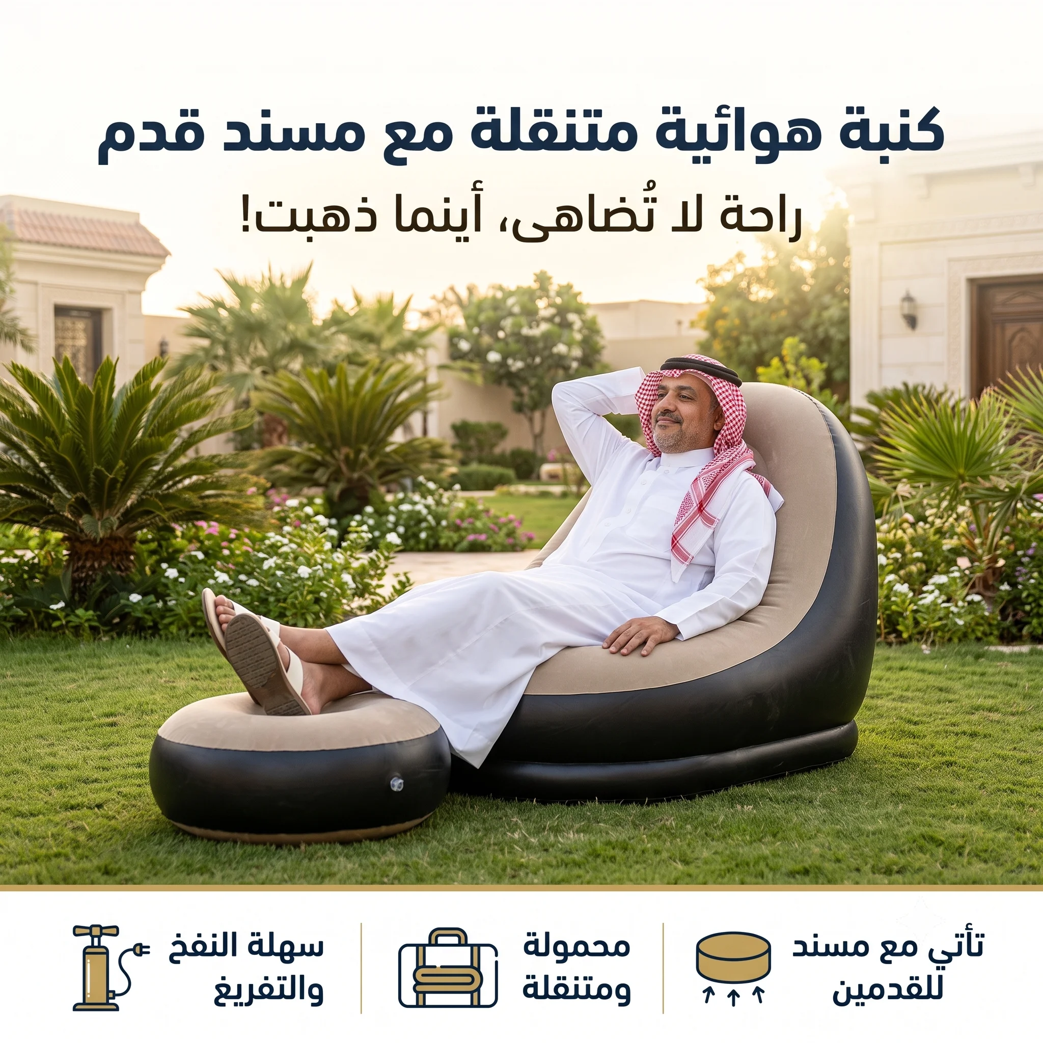 كنبة هوائية متنقلة مع مسند قدم الآن بخصم 50% + توصيل مجاني