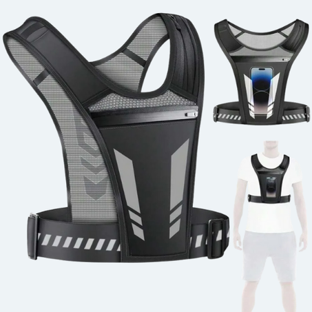 Gilet de Course Réfléchissant – Multi-Poches, Hydratation & Support Téléphone