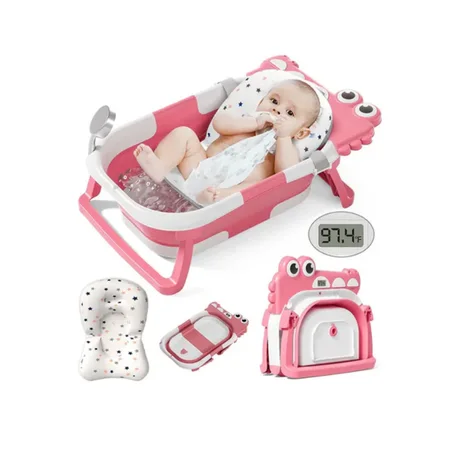 Baignoire Bébé Pliable Avec Coussin De Bain Et Thermomètre Intégré