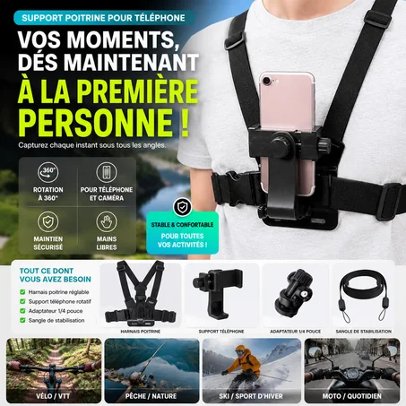 Support Poitrine Smartphone & Caméra Pour Filmer Sans Les Mains
