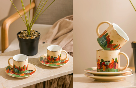 Ensemble de tasses à café en porcelaine imprimée mixte  pour 2 personnes 90 ml