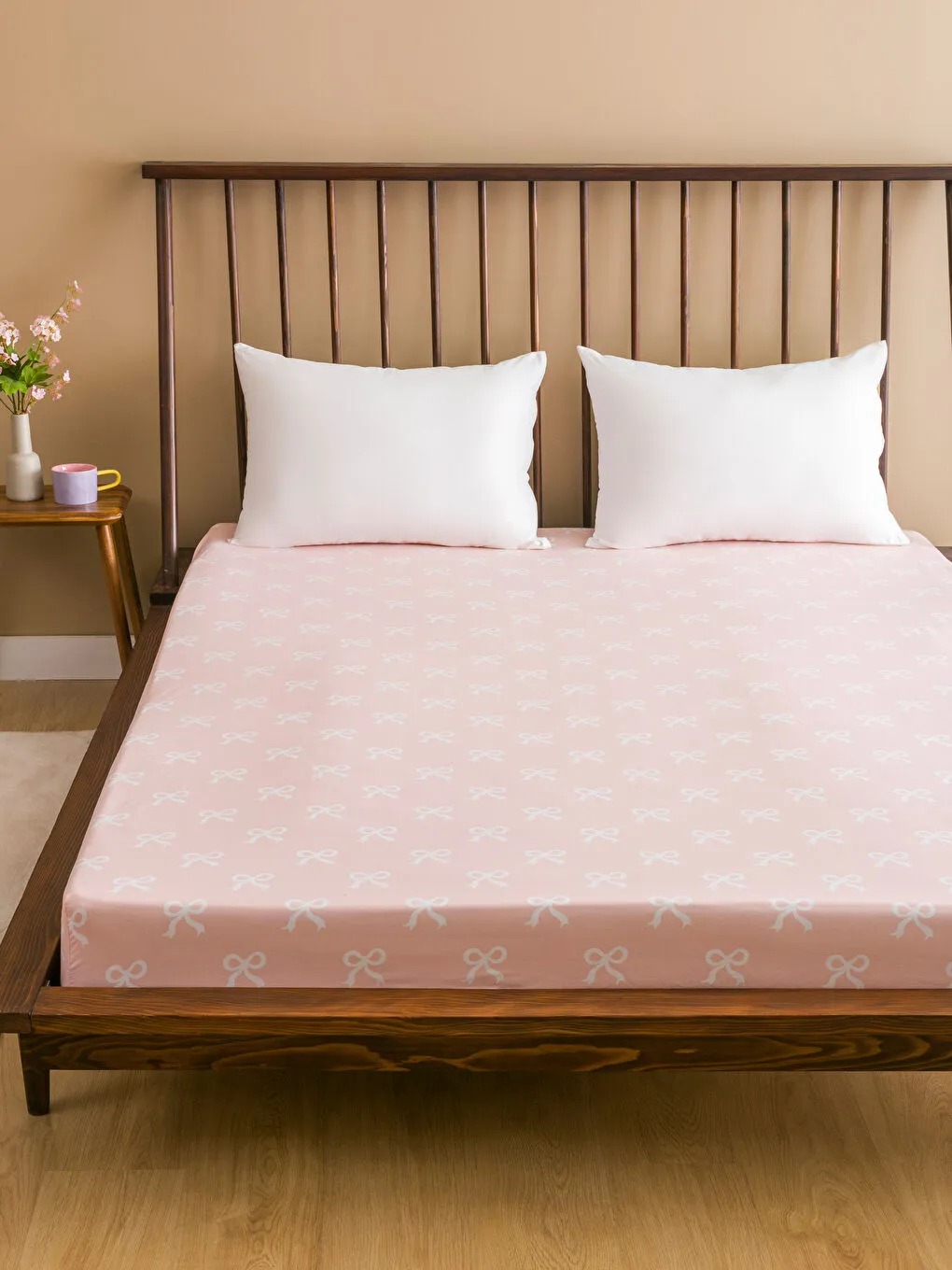 Drap-housse double imprimé nœud rose LCW HOME 160/200