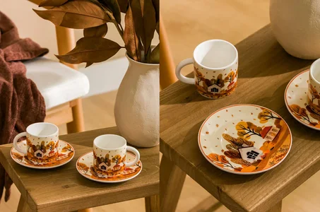 Ensemble de tasses à café en porcelaine imprimée marron LCW HOME pour 2 personnes 90 ml