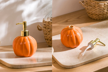 Distributeur de savon liquide en céramique  en forme de citrouille orange