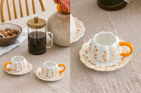 Ensemble de tasses à café en porcelaine imprimée écrue pour 2 personnes 90 ml