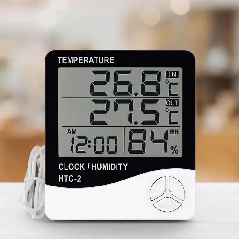 HTC-2 – ترمومتر رقمي لقياس الحرارة والرطوبة بدقة للمشاريع والفقاسات