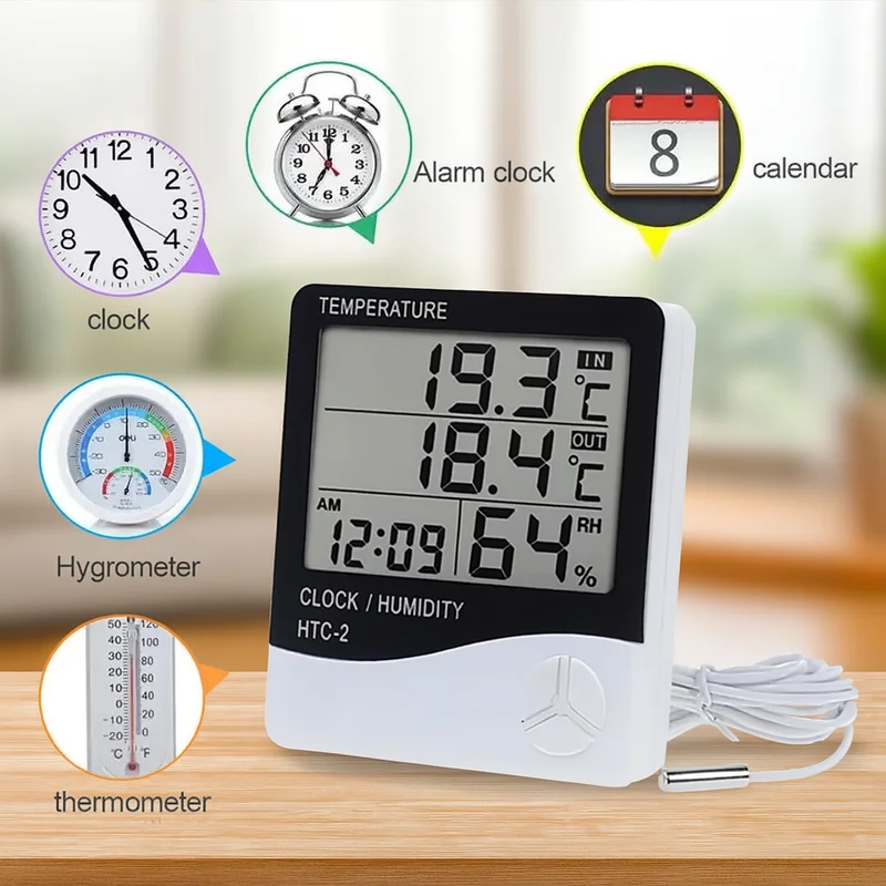 HTC-2 – ترمومتر رقمي لقياس الحرارة والرطوبة بدقة للمشاريع والفقاسات