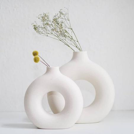 Lot de 2 donut vase blanc, Noir ou Crème