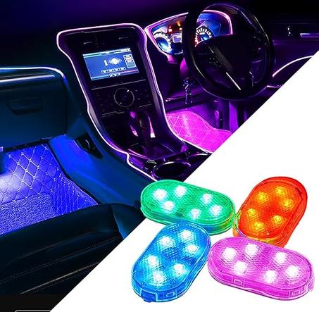 Bonlux 4pcs RGB LED Rechargeable Car Interior Lights