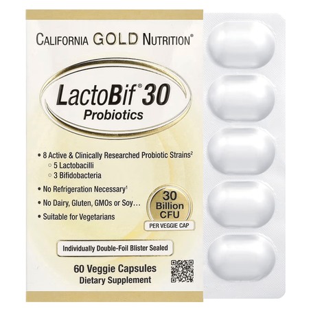California Gold Nutrition Probiotiques LactoBif 30 milliards 60 capsule