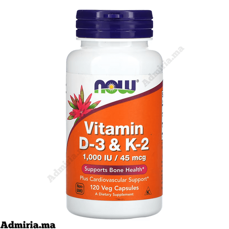 NOW Foods Vitamines D-3 et K-2 120 capsule