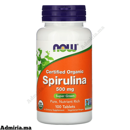 NOW Foods Spiruline certifiée biologique 500 mg 100 Tablet