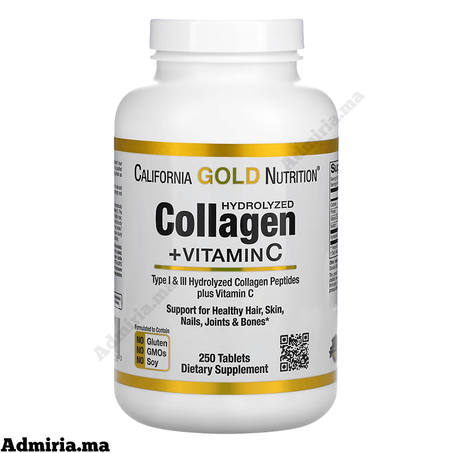 California Gold Nutrition Peptides de collagène hydrolyse + Vitamine C Type I et III 250 Tablet