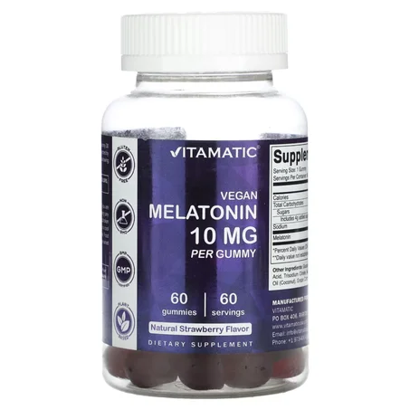 Vitamatic Vegan Melatonin Gummies Natural Strawberry 10 mg 60 Gummies