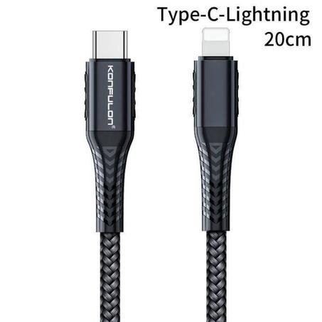 Konfulon DC36 Type-C - Lightning Data Cable 20cm, 20W Fast Charging - Black