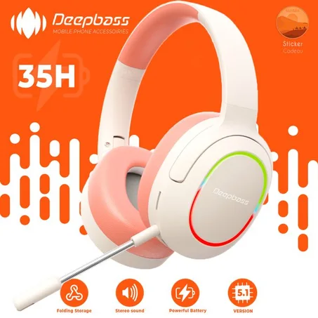 Deep Bass R10 ecouteurs Casque Bluetooth V5.1 + sans fil TSuppor TF Card-FM-Audio input BEIGE
