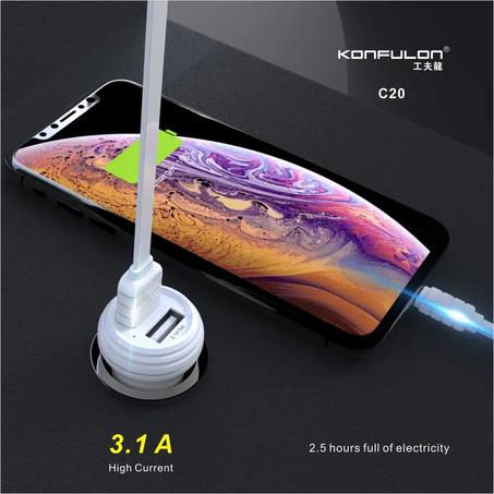 Konfulon Chargeur de voiture C20 3,1A double USB PowerDrive avec Cable Micro Usb