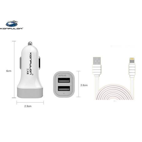 Konfulon Chargeur de voiture C20 3,1A double USB avec Cable lightning pour iphone