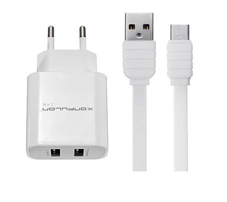 Konfulon C18 chargeur doubles ports 5v 2.4a Avec cable Micro Usb pour Smartphone