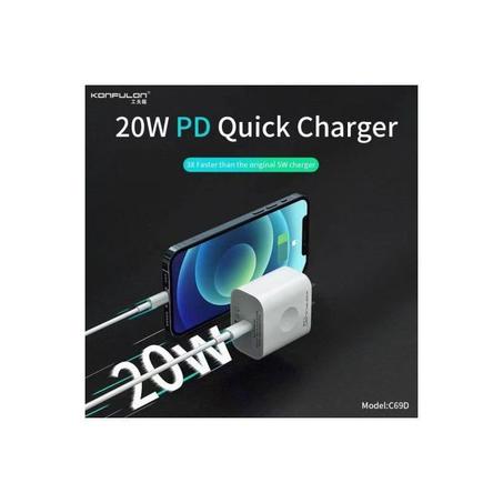 Konfulon C69D Fast chargeur 20W complet pour Iphone 11,11pro,12,12pro,13,13pro...