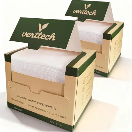 Diamond Weave - Toallas faciales de tejido de diamante, paquete de 2 x 50 (100 en total) – Extra grandes de 10 x 12 pulgadas, biodegradables, ultra absorbentes, paños desechables de doble