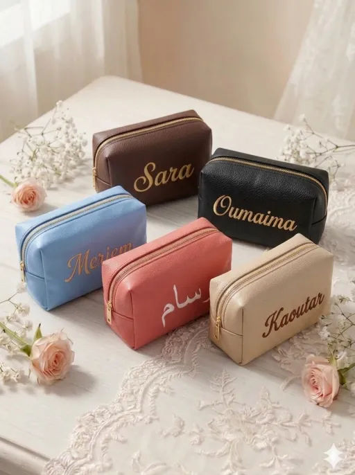 حقيبة مكياج جلدية فاخرة مخصصة بالاسم ✨👜