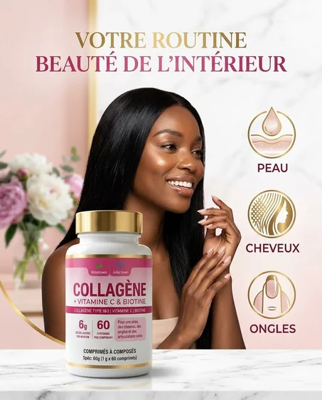 Complément Alimentaire 3-en-1 : Collagène + Vitamine C + Biotine — Révélez la Beauté de votre Peau, Cheveux et Ongles