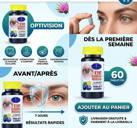 Complément OptiVision – Anti-Fatigue Oculaire & Confort Visuel (60 Tablettes)  ⭐ ⭐ ⭐ ⭐ (Plus de 1 850 clients satisfaits en Afrique de l'Ouest)