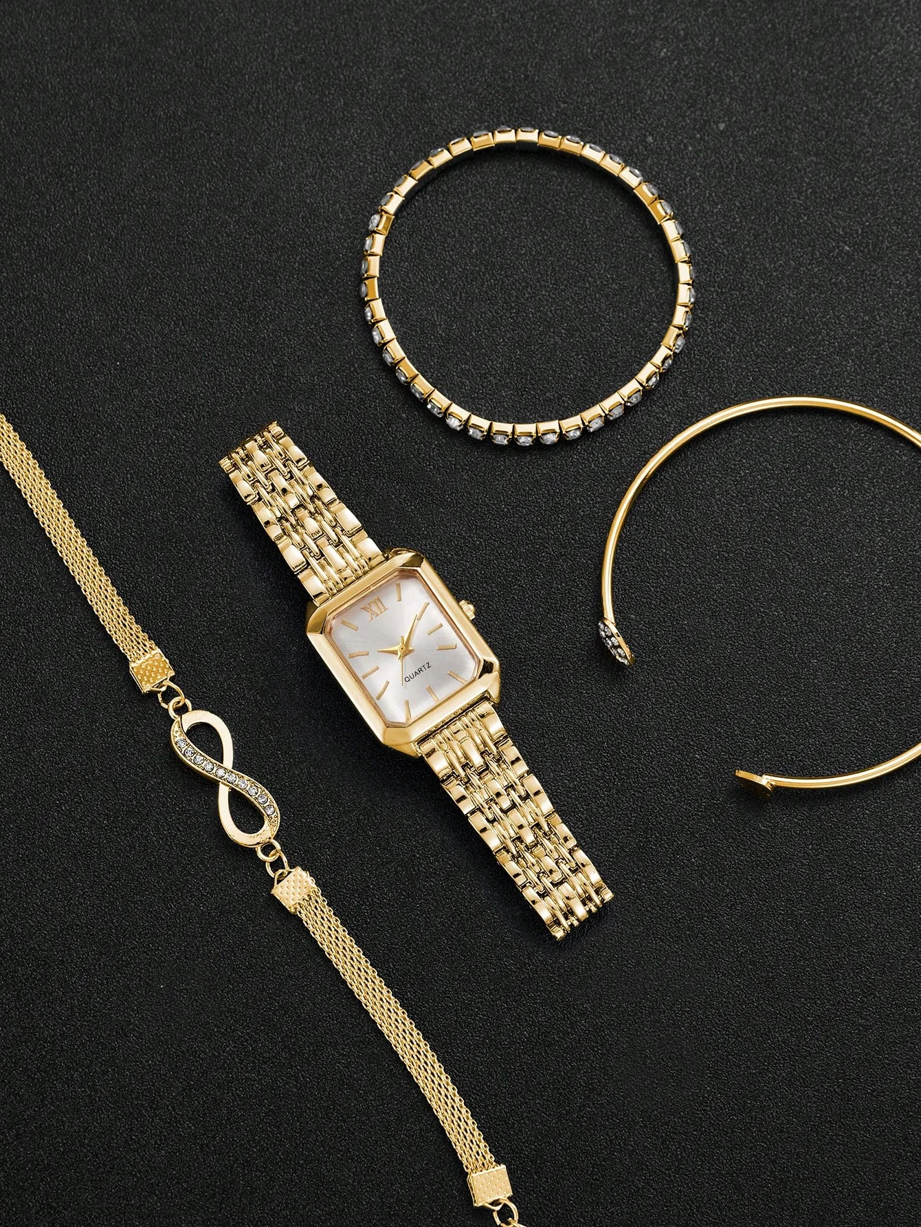 INFINÉE — 4-Piece Golden Watch & Jewellery Set · Because She Deserves Forever
