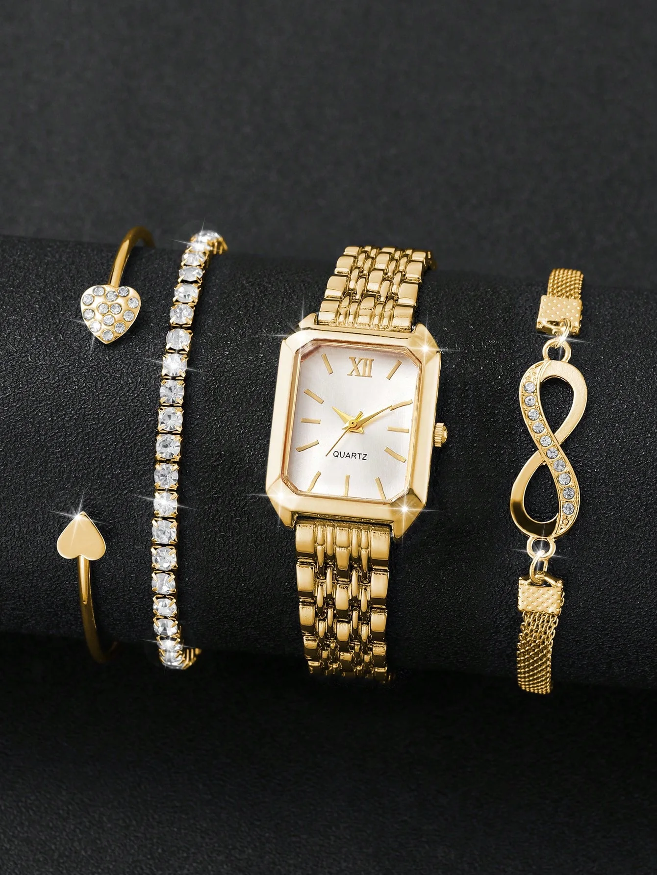 INFINÉE — 4-Piece Golden Watch & Jewellery Set · Because She Deserves Forever