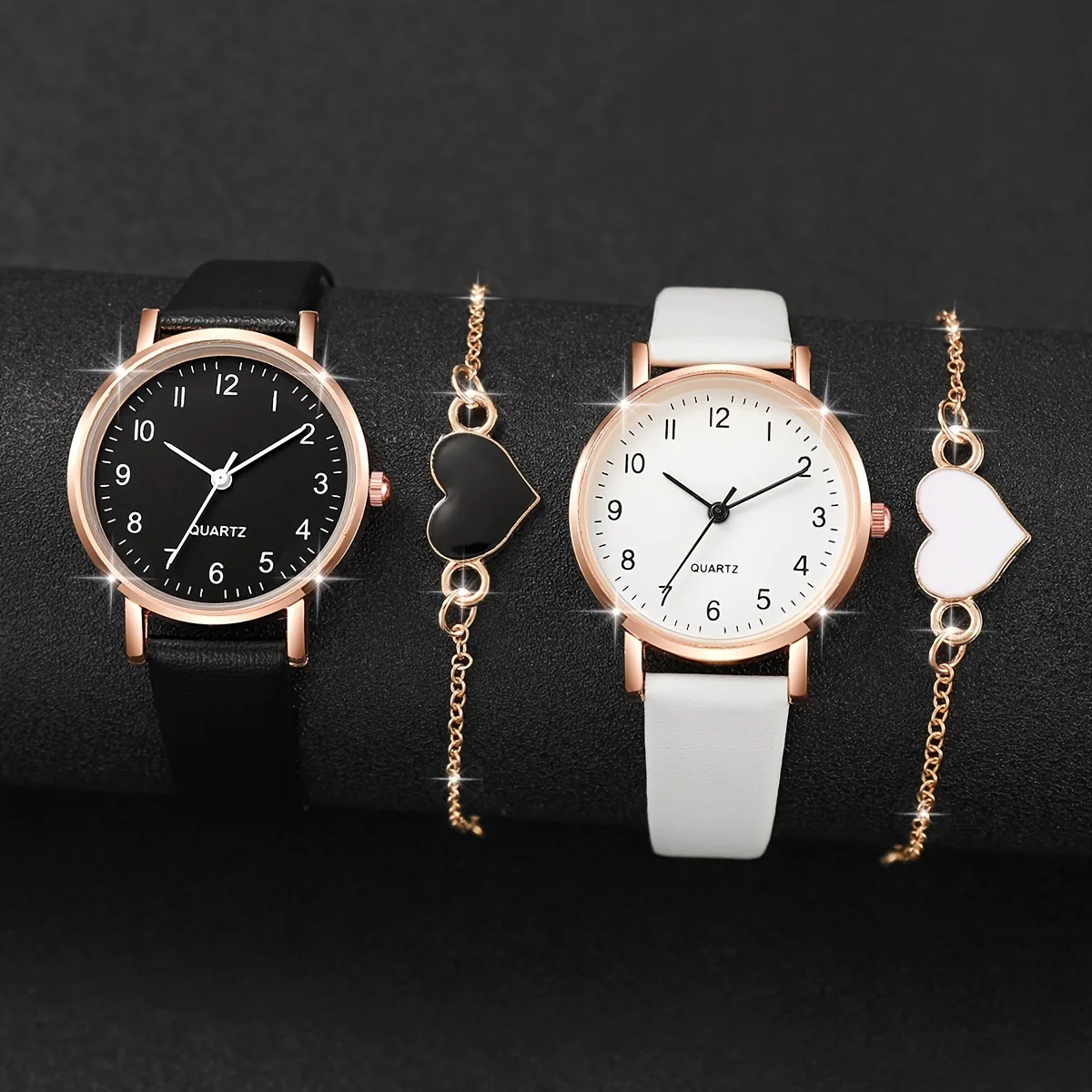 BIANCA — Black & White Watch Set, 4 Pieces of Pure Elegance