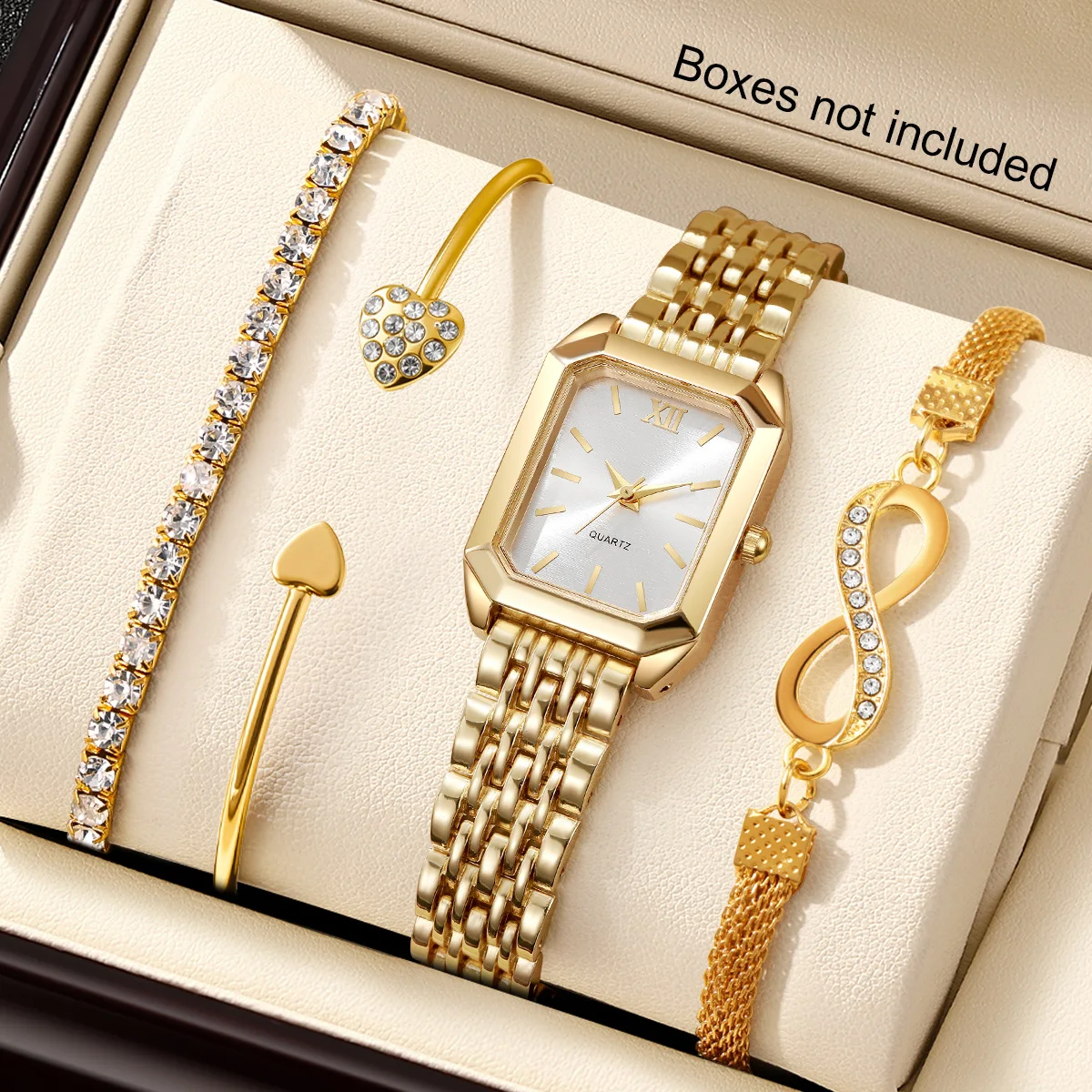 INFINÉE — 4-Piece Golden Watch & Jewellery Set · Because She Deserves Forever