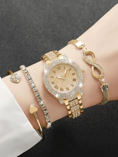CRISTAL — Diamond-Studded Watch & Jewellery Set · 4 Pieces of Pure Brilliance