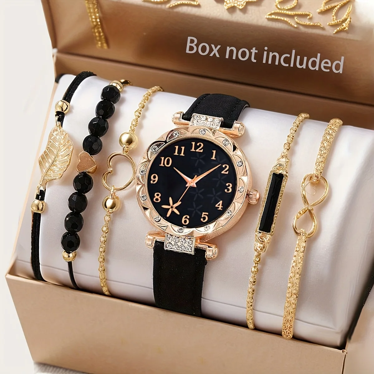 CÉLESTE — 6-Piece Watch & Bracelet Set · Black & Gold