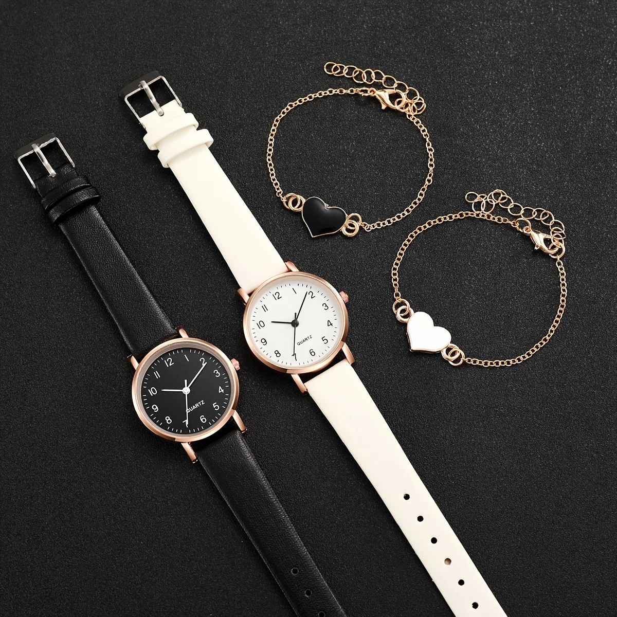 BIANCA — Black & White Watch Set, 4 Pieces of Pure Elegance