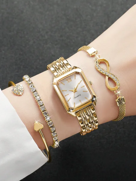 INFINÉE — 4-Piece Golden Watch & Jewellery Set · Because She Deserves Forever
