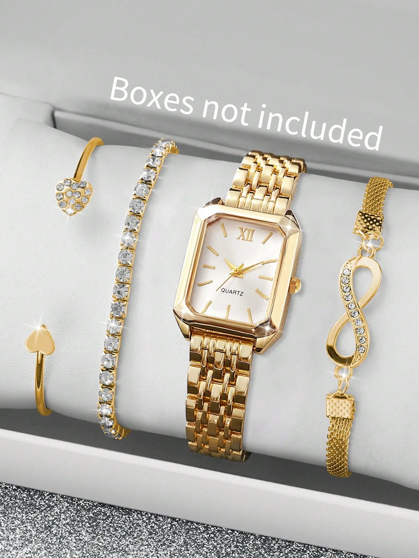 INFINÉE — 4-Piece Golden Watch & Jewellery Set · Because She Deserves Forever