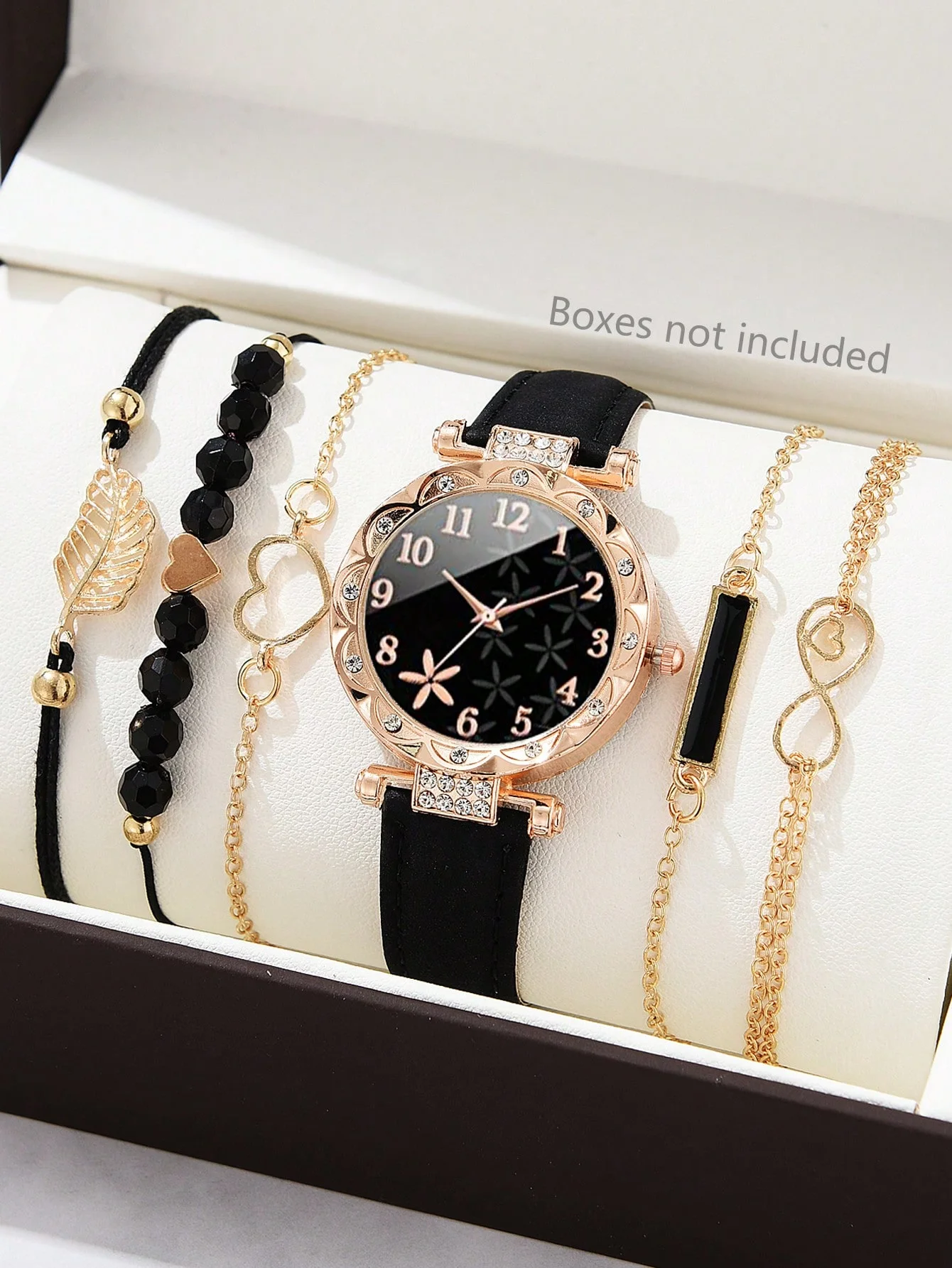 CÉLESTE — 6-Piece Watch & Bracelet Set · Black & Gold