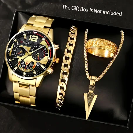 Royal Golden Prestige Set – Watch, Bracelet, Ring & Necklace