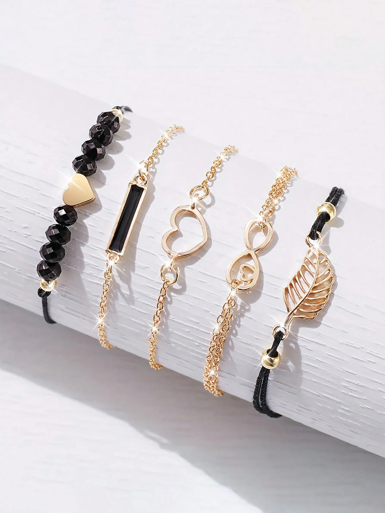 CÉLESTE — 6-Piece Watch & Bracelet Set · Black & Gold