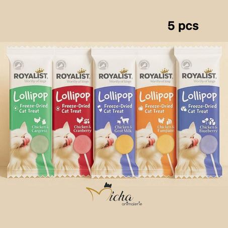 مصاصات مجففة بالتجميد للقطط Royalist – وجبة خفيفة طبيعية بطعم الدجاج والفواكه  Lollipops pour chats – Friandises saines au poulet & fruits