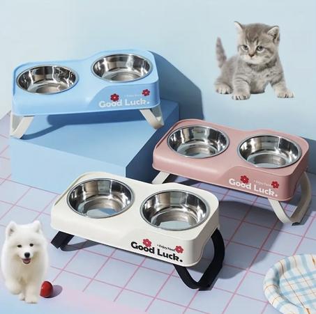 صحن مزدوج و عالي مريح للقطط و الكلابl Gamelle surélevré double confortable