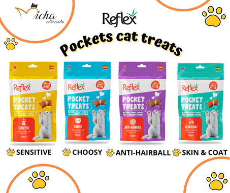 باك اربع نكهات  من مكافات مقرمشة للقطط l Pack de 4 goûts Reflex Pockets 60g
