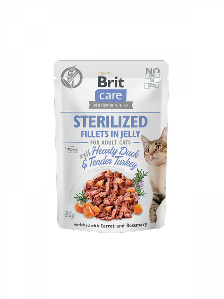 Brit Care Cat Pouch STERILIZED - Hearty Duck & Tender Turkey in Jelly